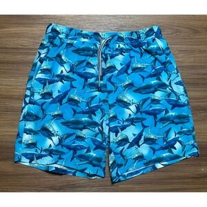 Peter Millar Seaside Mens Blue Shark Print Swim Trunks Shorts (MS23P09) Size M